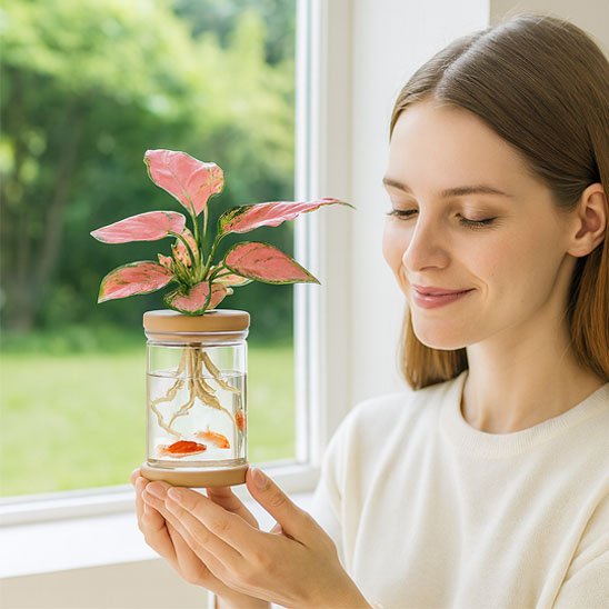 Pots hydroponie plante et poisson