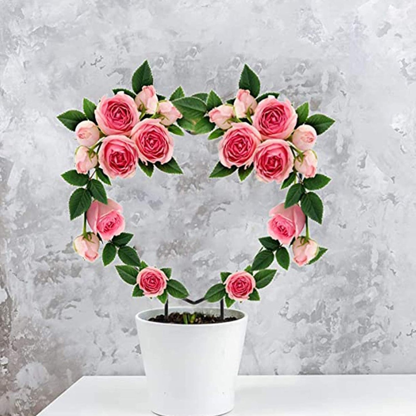 Tuteur metal forme coeur roses roses