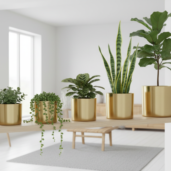 CACHE POT DORES DE FORME CYLINDRIQUE