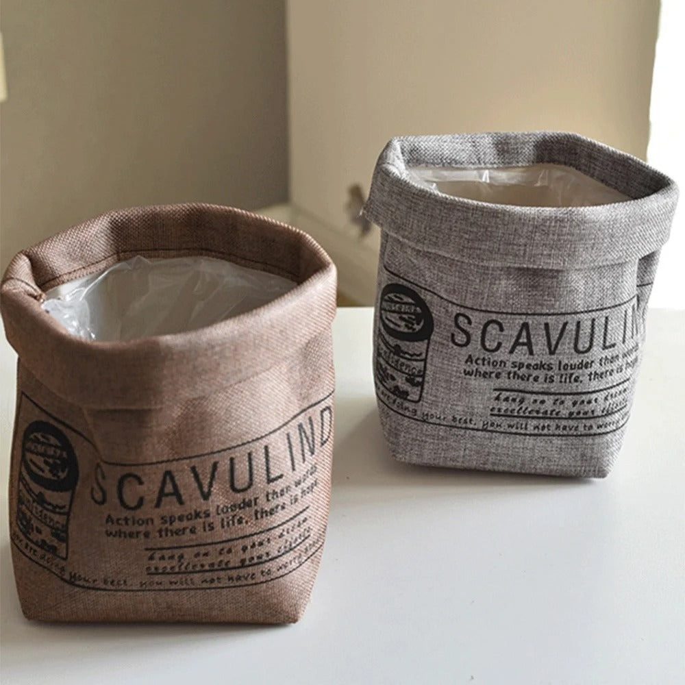 cache pot tissus gris et marron