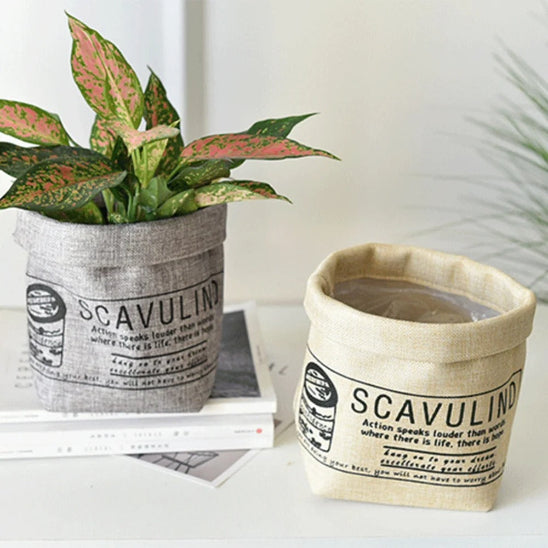 cache pot tissus naturel et gris