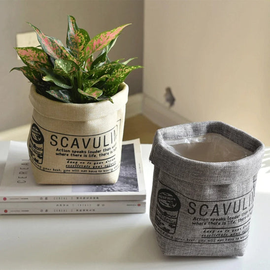 cache pot tissus naturel et gris