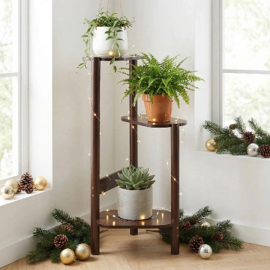 piedestal pour plante bois fonce
