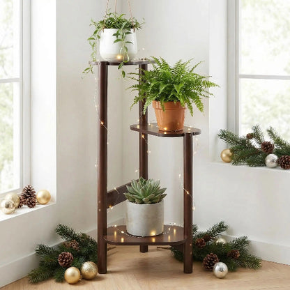 piedestal pour plante bois fonce