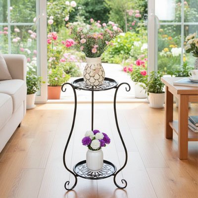 porte plante noir 2 niveaux