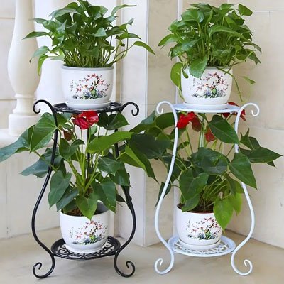 porte plante noir et blanc 2 niveaux