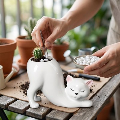 Pot de fleur chat