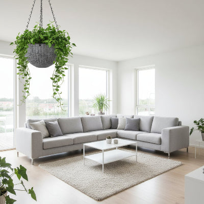 pot de fleur suspendu gris