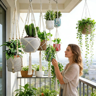 lot suspension plante macramé blanc 